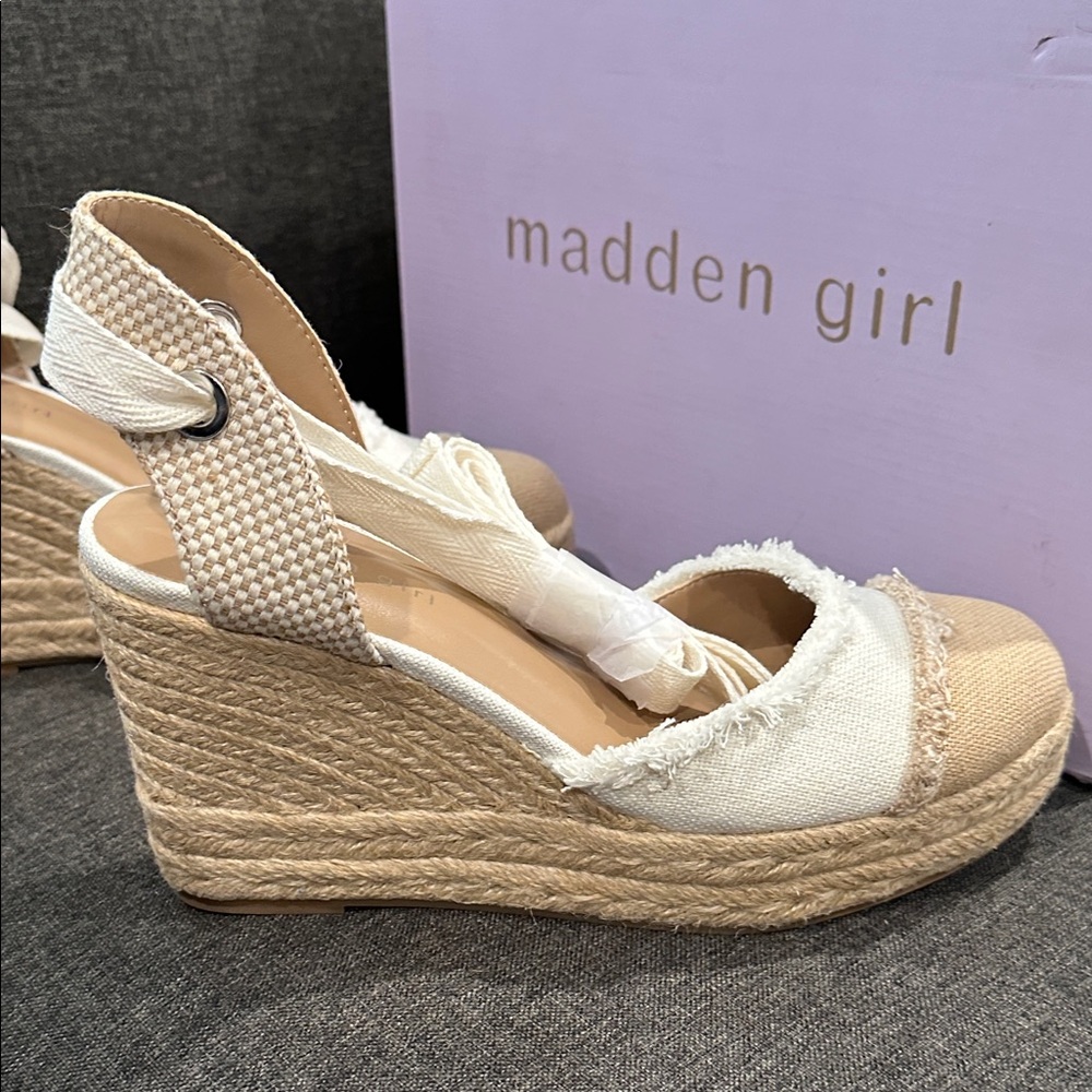 Madden Girl Chatham White and Tan Lace-Up Espadrilles